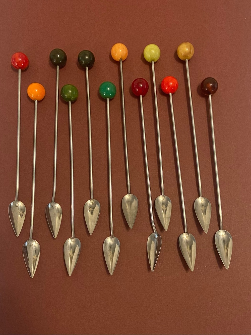 MCM Cocktail Spoons with Colorful Tops- Set of 12